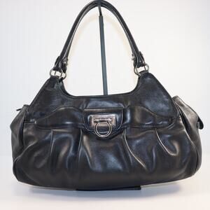 Salvatore Ferragamo Black Leather Shoulder Bag Gancini Logo
